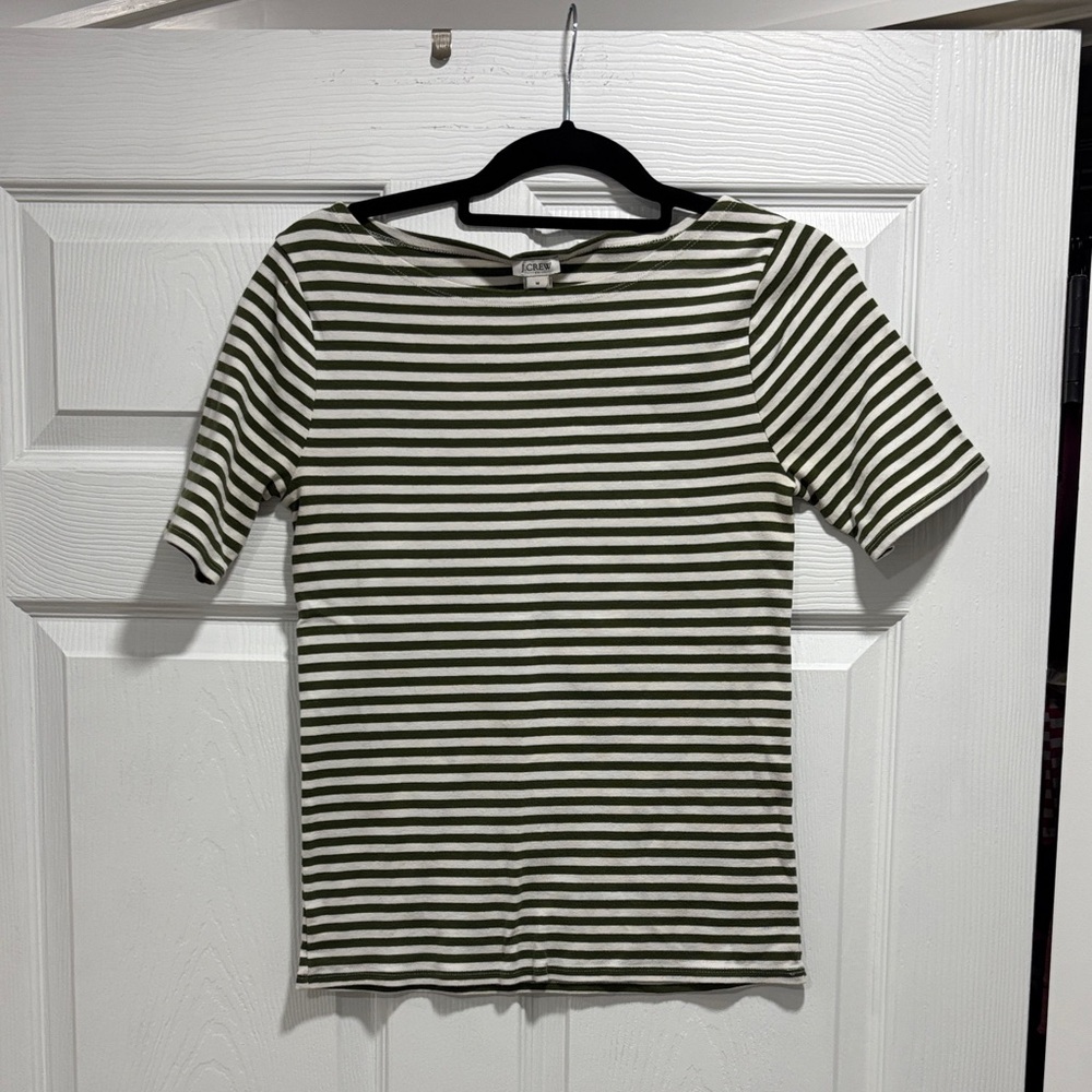 J. Crew Green and White Striped Short Sleeve Tee